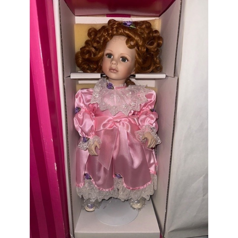Marie Osmond Margot Porcelain Doll Curly Red Hair Pink Dress Limited Ed‎